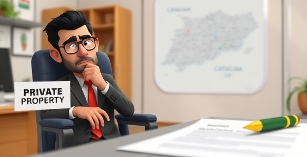 Una escena que muestra una oficina de una agencia inmobiliaria con un letrero que dice 