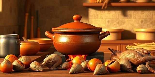 Una cocina valenciana tradicional con una fuente de barro sobre un fuego de leña, arroz bomba cocido, pollo, conejo, garrofó y caracoles alrededor, luz cálida mediterránea, sin rostros ni nombres reales visible.