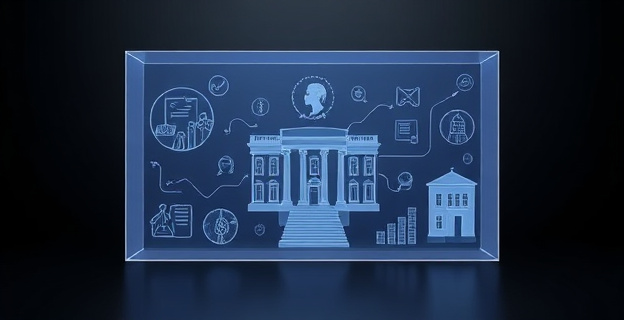 Una imagen conceptual que represente transparencia y rendición de cuentas en un entorno gubernamental, con elementos que simbolicen la información pública y la estructura organizativa de una presidencia.