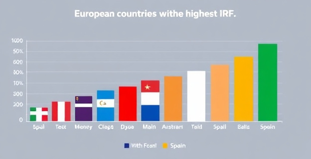 Representación gráfica de un gráfico de barras mostrando los países con los IRPF más altos en Europa, con España en cuarto lugar.