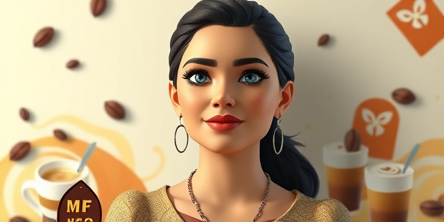 Una imagen conceptual que representa a una mujer salvadoreña con un fondo de café y latte art, rodeada de elementos que simbolizan el empoderamiento femenino y la transparencia en la gestión de fondos públicos.