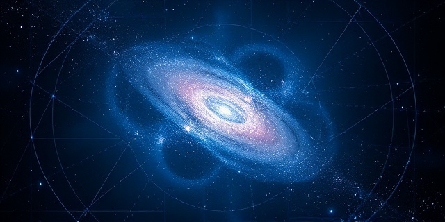 Representación artística abstracta de una estructura cósmica masiva. Utilizar colores fríos (azul, violeta, negro) para representar la oscuridad y el polvo interestelar, con puntos brillantes y líneas sinuosas que simulen la distribución de galaxias y la emisión de radio. Estilo pictórico, con pinceladas texturizadas y un efecto de profundidad que sugiera la inmensidad del espacio.