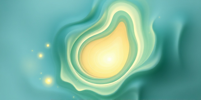 Una imagen abstracta que represente la vulnerabilidad y la esperanza. Tonos suaves de azul y verde, con una forma orgánica que recuerde a un útero protector. Destellos de luz dorada que simbolizan la vida. Estilo pictórico impresionista.