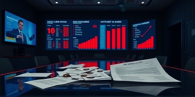 
  Una oficina ministerial en penumbra, con gráficos de publicidad en pantallas gigantes (televisión, internet, radio) proyectados como un mural corporativo. Sobre una mesa de cristal, un montón de facturas vacías y un sobre abierto con monedas de euro esparcidas, mientras en segundo plano, una mano anónima tacha nombres en una lista. Estilo documental irónico, colores fríos (azules institucionales) contrastando con destellos de rojo en los gráficos de gasto. Texturas: papel arrugado, pantallas pixeladas, luz artificial que proyecta sombras alargadas. Sin rostros, solo siluetas de funcionarios y agencias. Tono: frío, oficial, pero con un dejo de caos controlado.