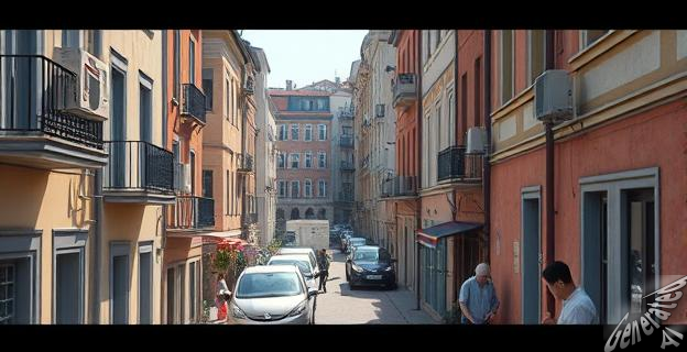 Una imagen de una ciudad europea con personas sufriendo el calor, mientras otras personas instalan aire acondicionado en sus hogares.
