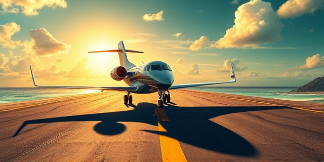 Una ilustración satírica de un avión privado de lujo aterrizando en una isla tropical, donde la sombra del avión en la pista tiene la forma de un signo de dólar y un apretón de manos. Estilo editorial de revista, colores vibrantes pero con un toque oscuro y cínico, atmósfera de misterio diplomático.