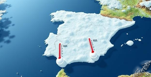 Una imagen de un mapa de España con un frente frío entrando por el norte, con termómetros mostrando un descenso de las temperaturas.