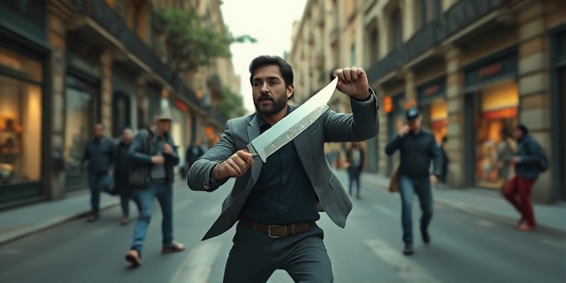 Un hombre con un cuchillo de gran tamaño ataca a varias personas en una calle de Barcelona