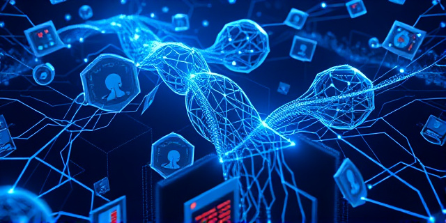 Imagen conceptual abstracta. Una red neuronal brillante y compleja que se asemeja a un laberinto, entrelazada con símbolos de dinero y documentos fiscales. Tonos oscuros y fríos, con destellos de luz que sugieren vigilancia y análisis de datos. Estilo futurista y ligeramente distópico.