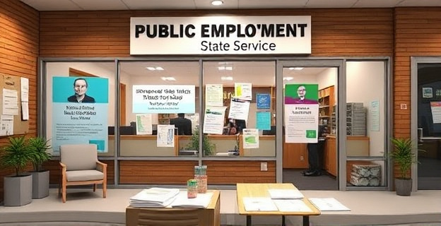 Oficina del Servicio Público de Empleo Estatal con documentos y formularios de subsidios