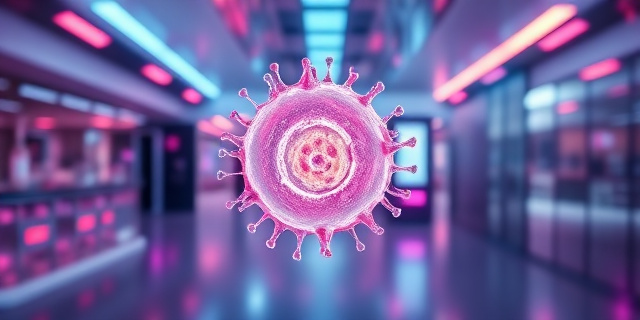 Representación artística de una célula madre floreciendo en un entorno de laboratorio futurista, con colores vibrantes y una iluminación suave. El foco debe estar en la idea de la creación y el potencial de la vida, sin mostrar imágenes explícitas de espermatozoides o embriones.