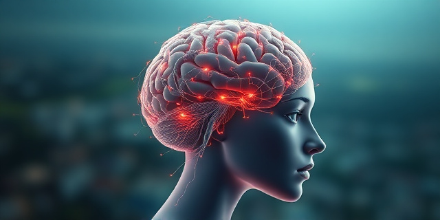 Representación abstracta de un cerebro femenino con intrincadas conexiones neuronales brillantes, superpuestas a un paisaje difuminado que simboliza la memoria. Tonos suaves y etéreos, con un ligero efecto de transparencia. Estilo pictórico impresionista.