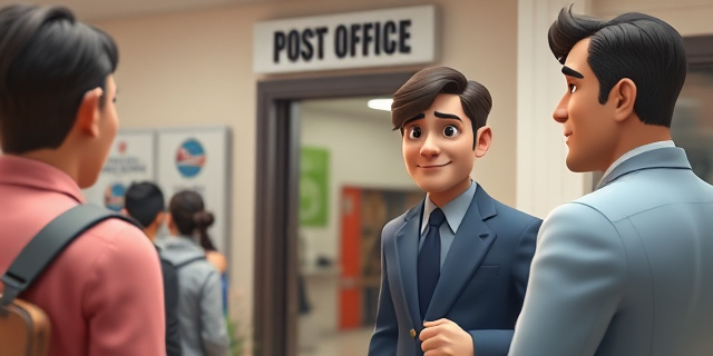 Una persona intenta acceder a una oficina de Correos para solicitar una cita para la regularización de su situación migratoria, pero se encuentra con una larga cola de personas y un cartel que indica que no se atienden solicitudes sin cita previa. Un hombre con una sonrisa astuta se acerca a ella y le ofrece una cita garantizada a cambio de una cantidad de dinero.
