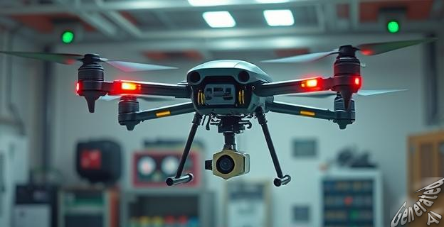 Un dron equipado con una pila de combustible de hidrógeno verde y baterías de ion-litio en un entorno de laboratorio